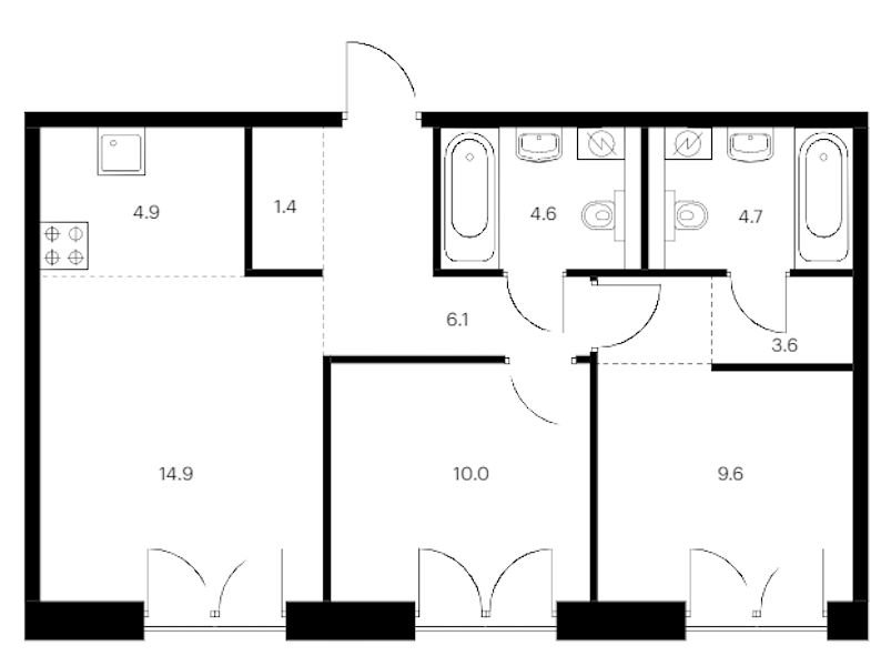 2-комнатная квартира 59.8 м², 4/9 эт., ЖК «Лермонтовский 54»